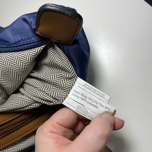 Simon’s Navy Medium Size Nylon Faux Leather shoulder Tote Handbag - Picture 12 of 13